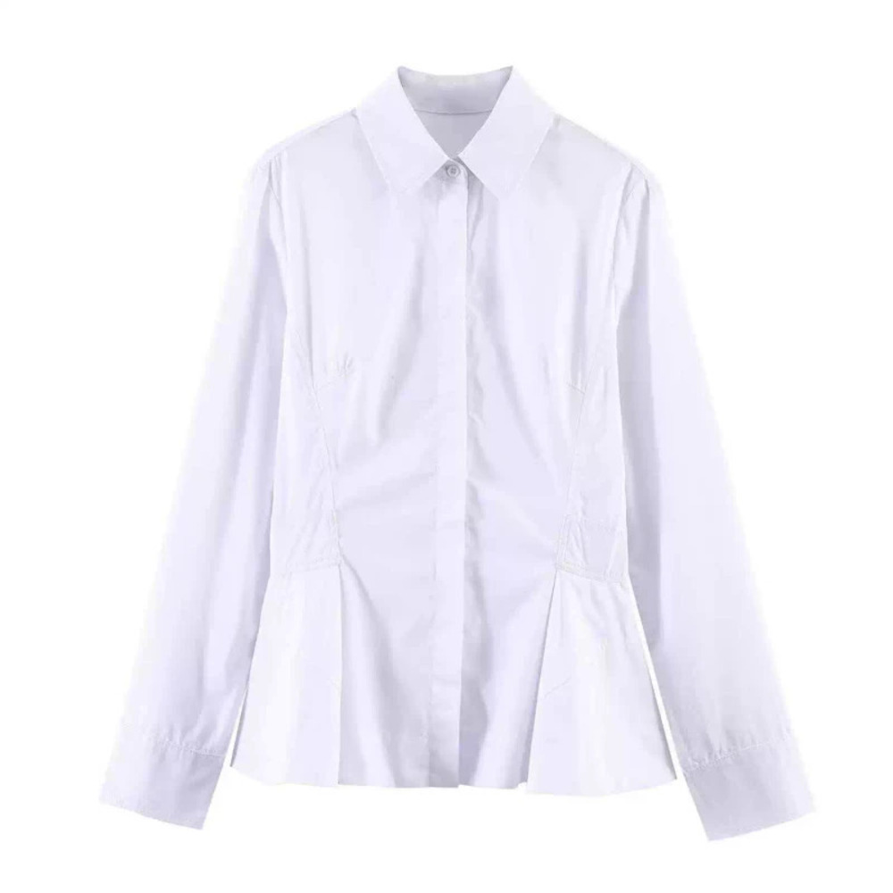 ZARA Versatile Pleated White Shirt Fall Office Waist Cinching